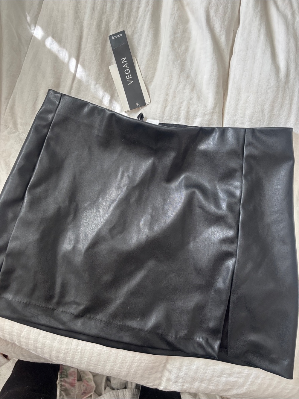 Nordstrom Black Vegan Faux Leather Mini Skirt with Side Slit